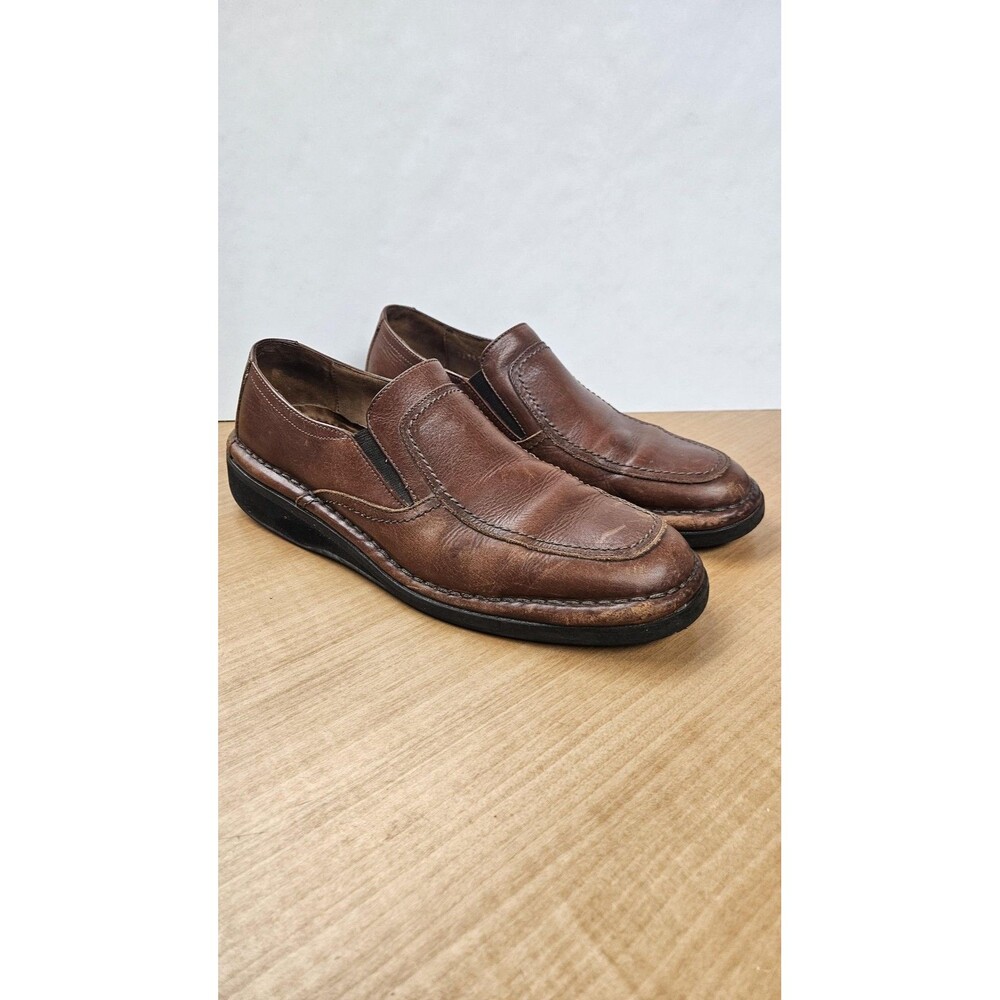 Leather Loafer Shoes Womens Size 9 Brown Comfort Made In Italy Square Toe